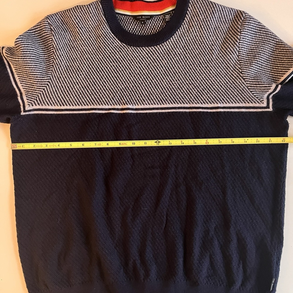Ted Baker Men's Size XXL / Ted 6 Wool Blend Blue White Stripe Long Sleeve - Picture 8 of 8